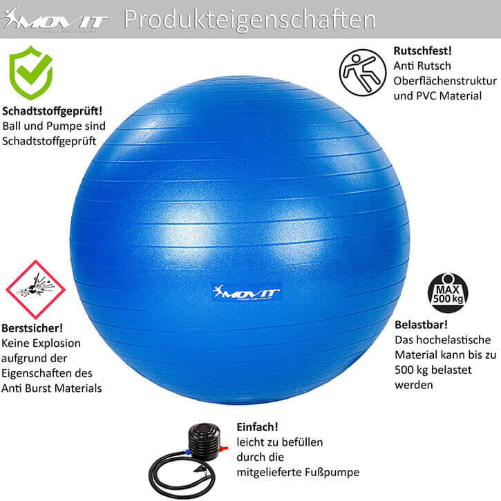 Minge de exercitii, MOVIT®, cu pompa de picior, 55 cm, negru 4/7