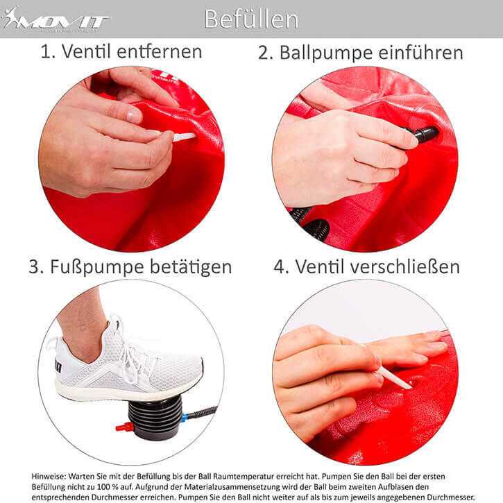 Minge de exercitii, MOVIT®, cu pompa de picior, 55 cm, negru