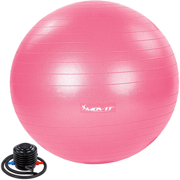 Minge de exercitii, MOVIT®, cu pompa de picior, 65 cm, roz