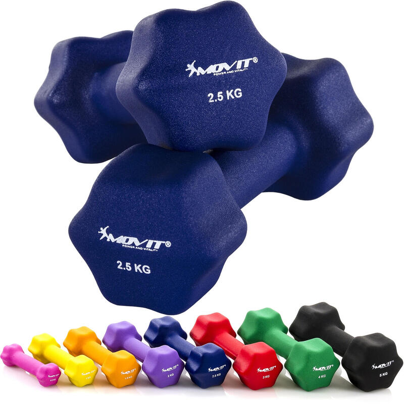 Set de 2 gantere, MOVIT®, greutate 2,5 kg, albastru