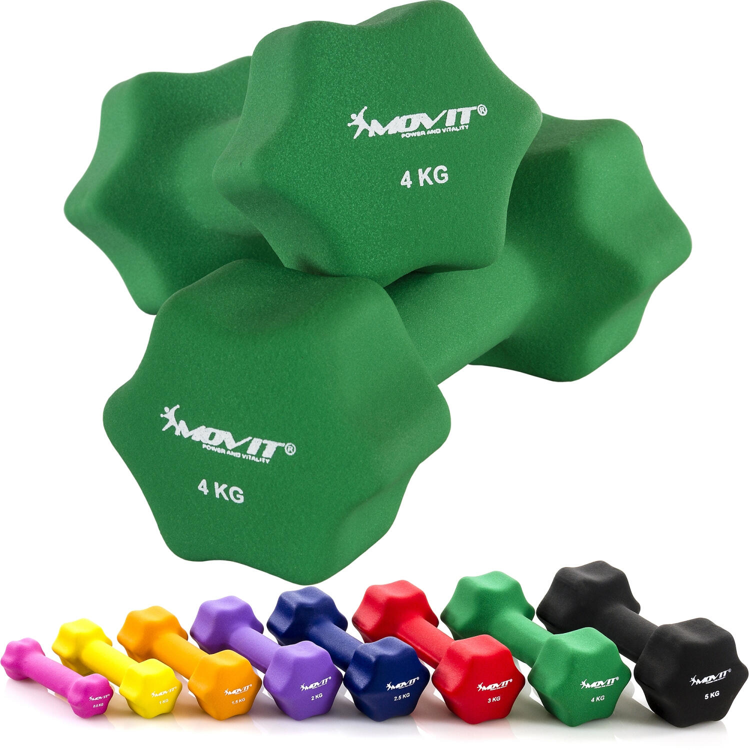 Juego de mancuernas de neopreno de 4 kg en verde oscuro de MOVIT 3/7