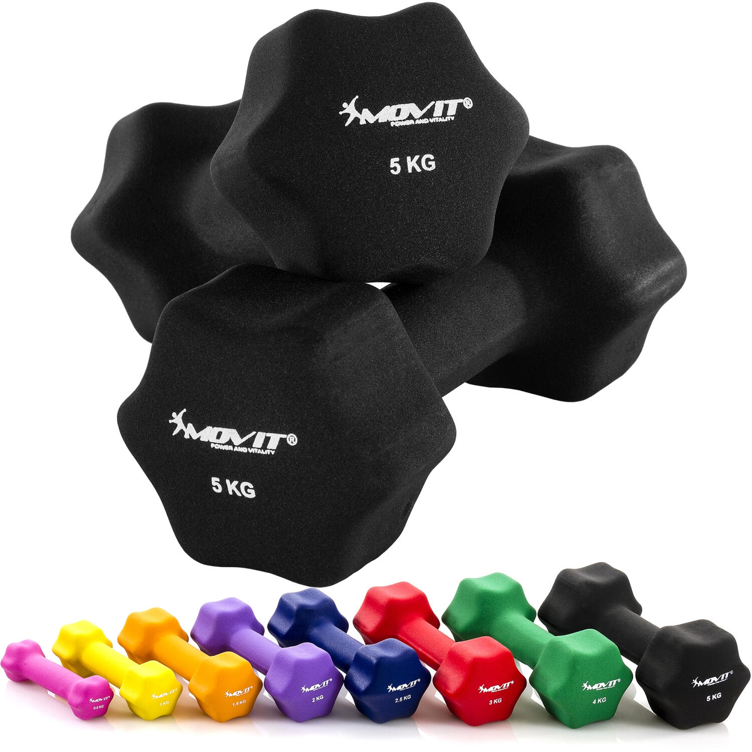 Set de 2 gantere x 5 Kg, MOVIT®, greutate 10 kg, negru 3/7