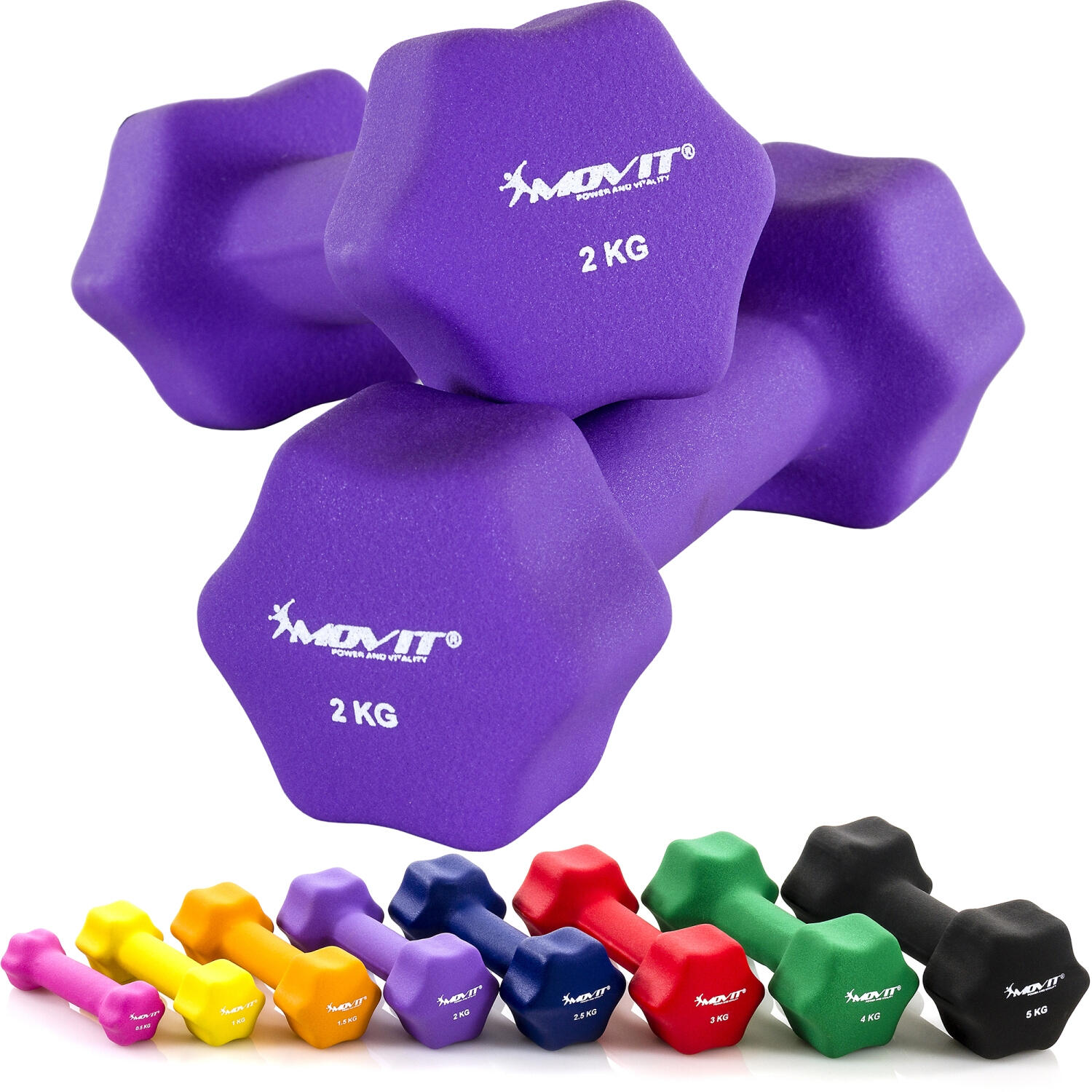 Juego de mancuernas de neopreno de 2 kg en lila de MOVIT 2/7