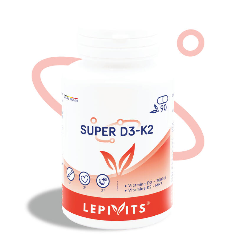 Super D3 + K2 - Vitamine D3 2000UI + MK7 (Menaquinone) - 90 gélules vegan