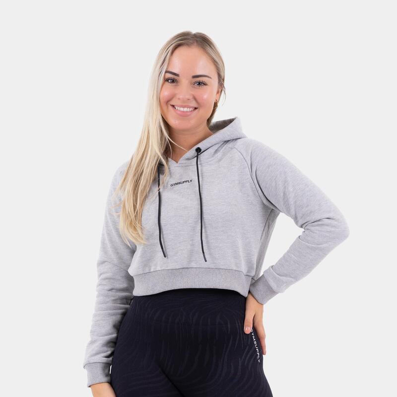 Fitness Crop Hoodie Dames - Grijs