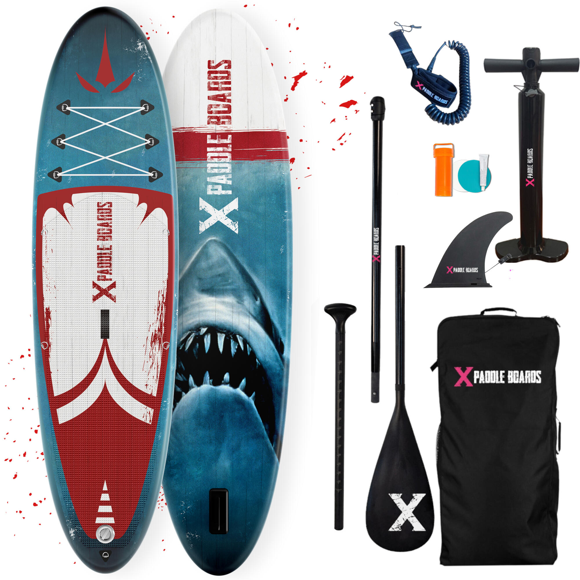 X Paddle Boards - Paddle Gonflable X Shark 320 X 82 X 15 Cm Pack Complet - Planche De Stand Up Paddle - Bleu|rouge - 320 Cm - Decathlon