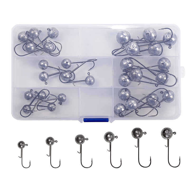 Jigkopf Sortiment 30 Stück Blei Jighaken Diverse Größen in Box 5-20g