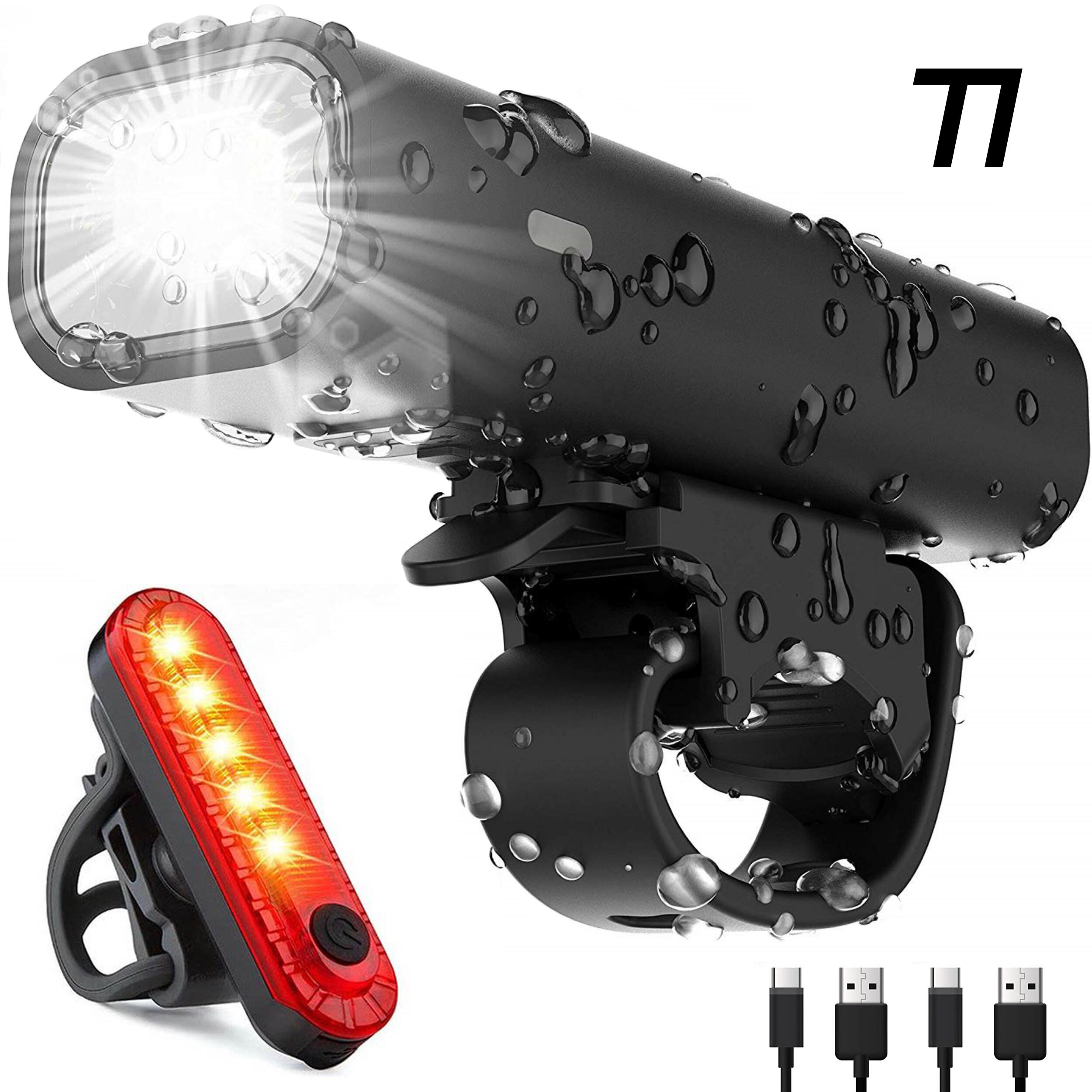 TIKKENS Set luci per bicicletta LED - ricaricabile USB - Luce anteriore e posteriore