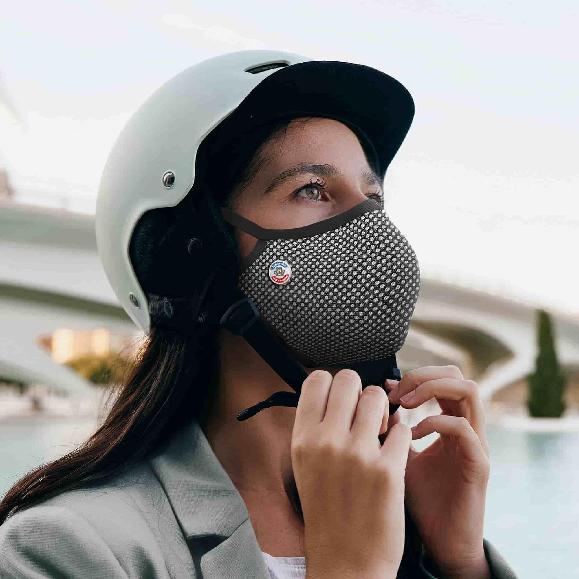 Masque antipollution vélo Frogmask noir & blanc taille XL - 1 filtre FFP2 inclus 5/7