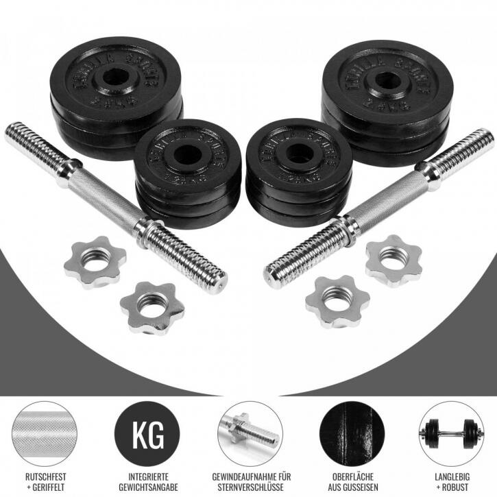 Dumbellset - Halterset - Gietijzer zwart - 30 kg 3/7