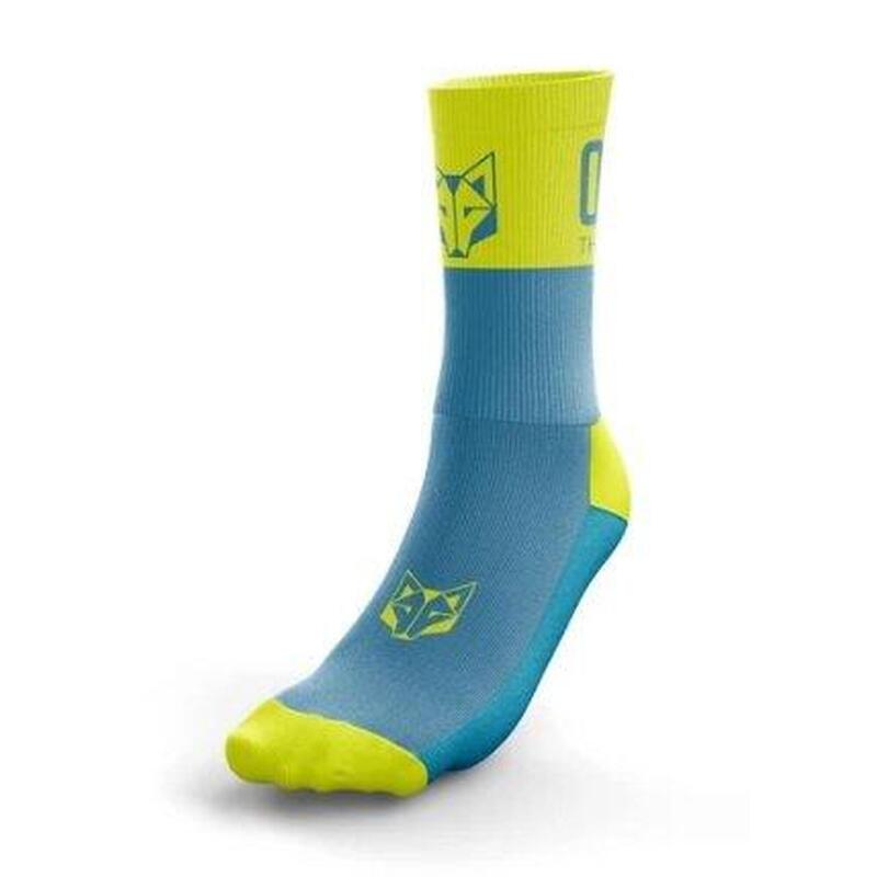 Meias Multi-Sport Média Corte Azul Claro/Fluor Amarelo corrida Azul OTSO