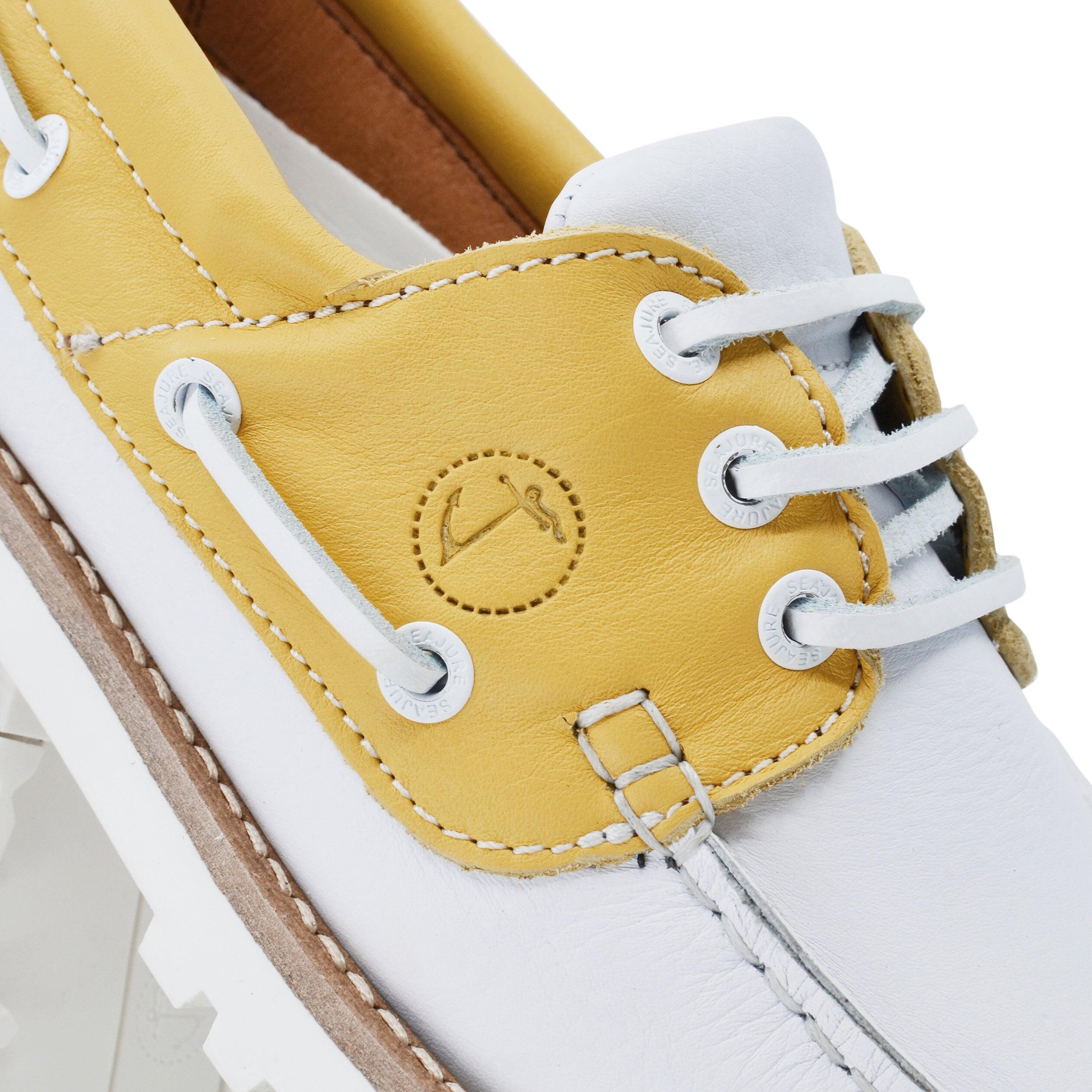 Mujer Cuero Zapatos Náuticos Quirimbas Blanco, Amarillo 4/7