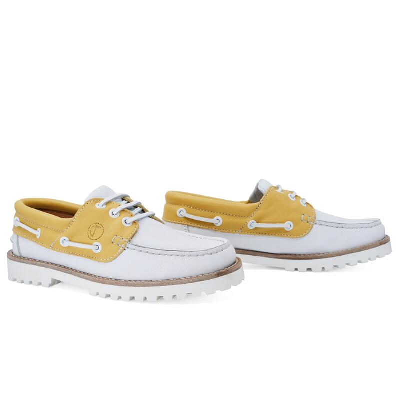 Zapatos Náuticos Seajure Mujer Blanco y Amarillo Cuero