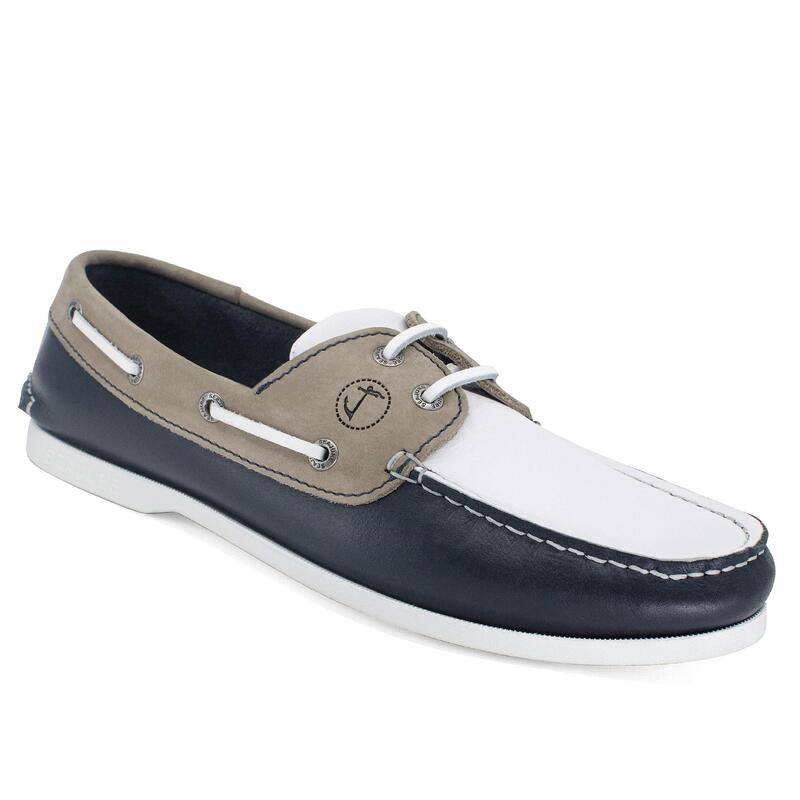 Sapatos de Vela Vendicari Homem Azul Marinho, Branco e Camel Pele