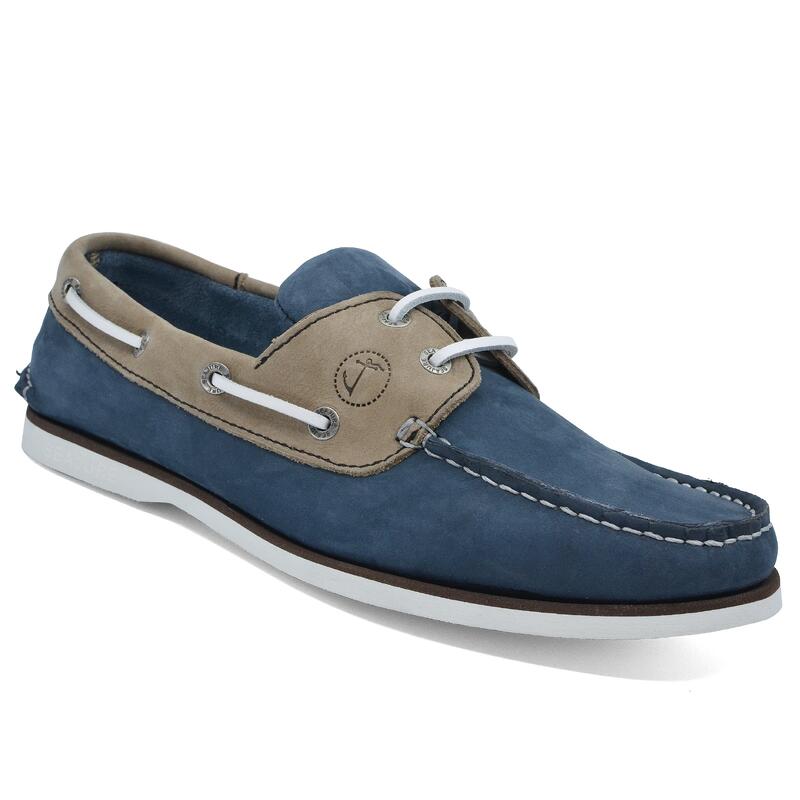 Zapatos Náuticos Seajure Hombre Camel y Azul Cuero Nobuck