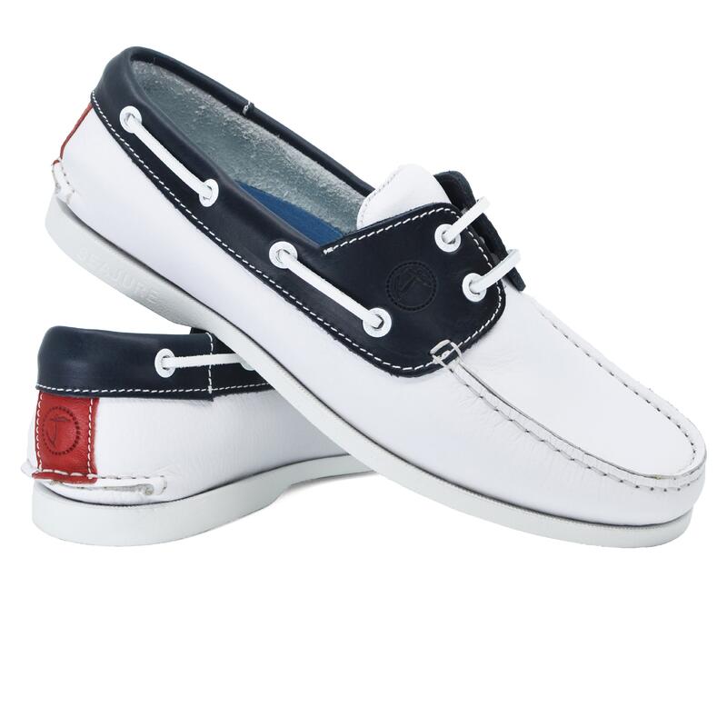 Chaussures Bateau Homme Blanc, bleu et rouge Cuir