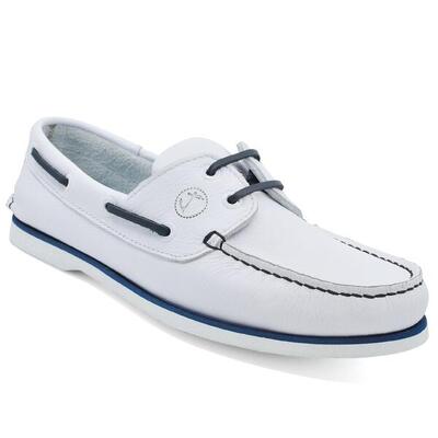 Bootschoenen sauvage heren wit en marineblauw leer