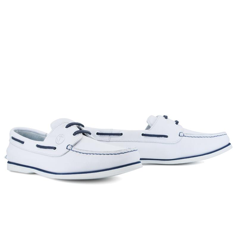 Chaussures Bateau Sauvage Homme Blanc Bleu Cuir