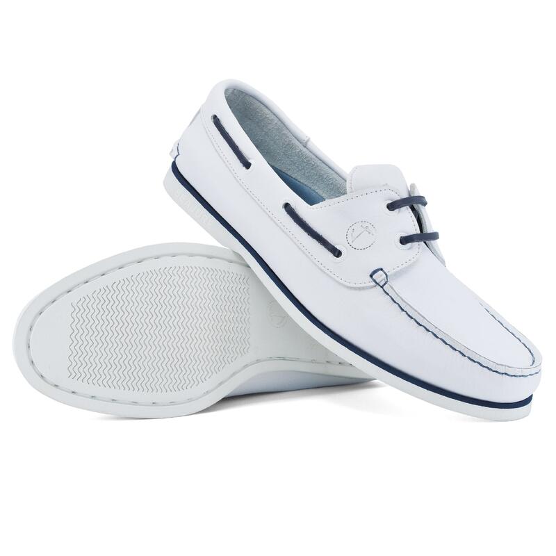 Scarpe da Barca Sauvage Uomo Bianco blu navy Pelle