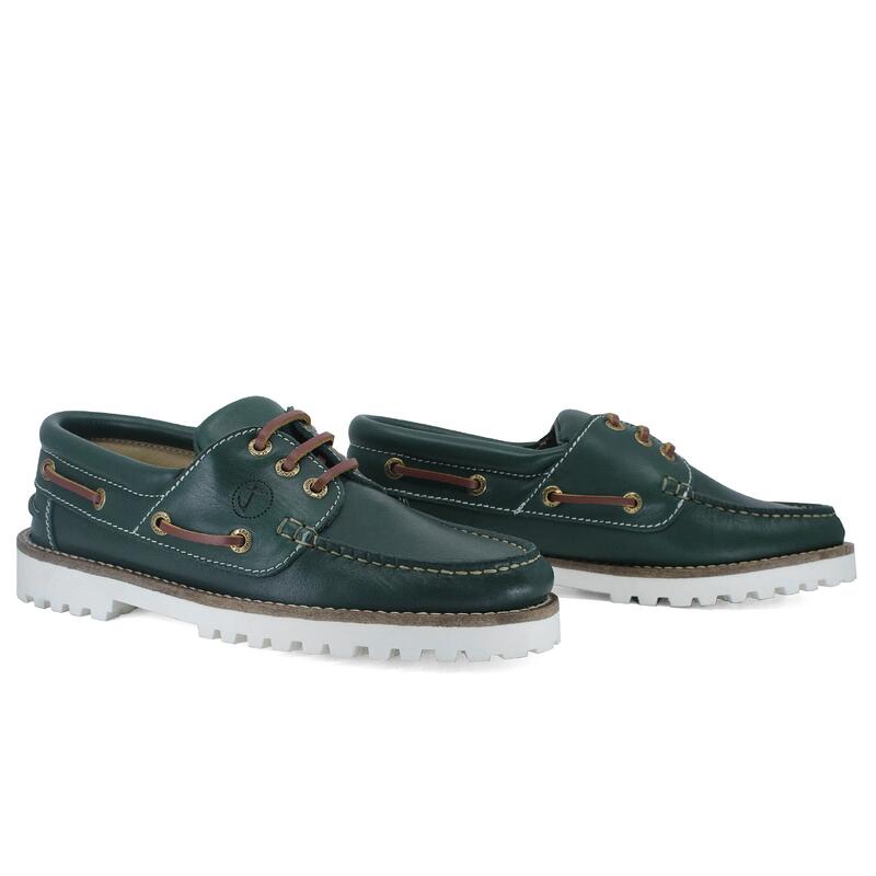 Chaussures Bateau Railay Femme Vert Cuir