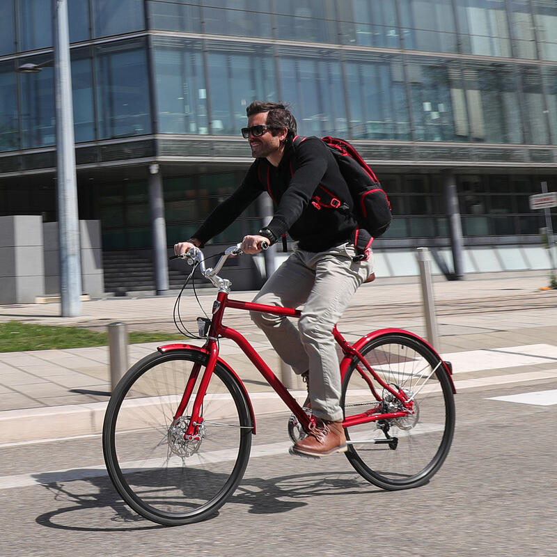 VÉLO DE VILLE ULTRA LÉGER - 10 VITESSES CADRE DESIGN ROUGE