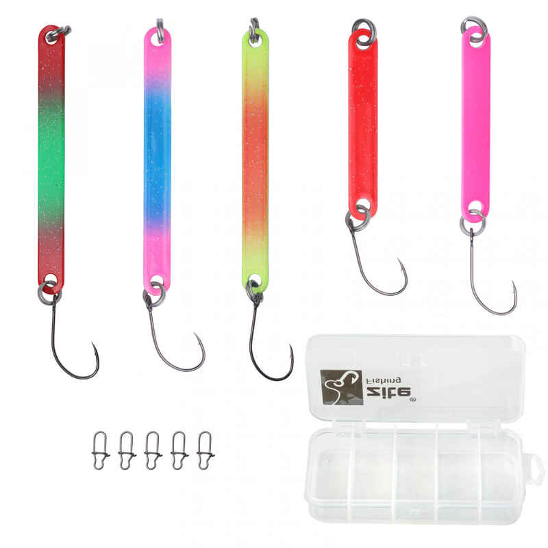 Forellen Stick Spoons UV Aktiv 4-6cm Set 5 Stück in Box