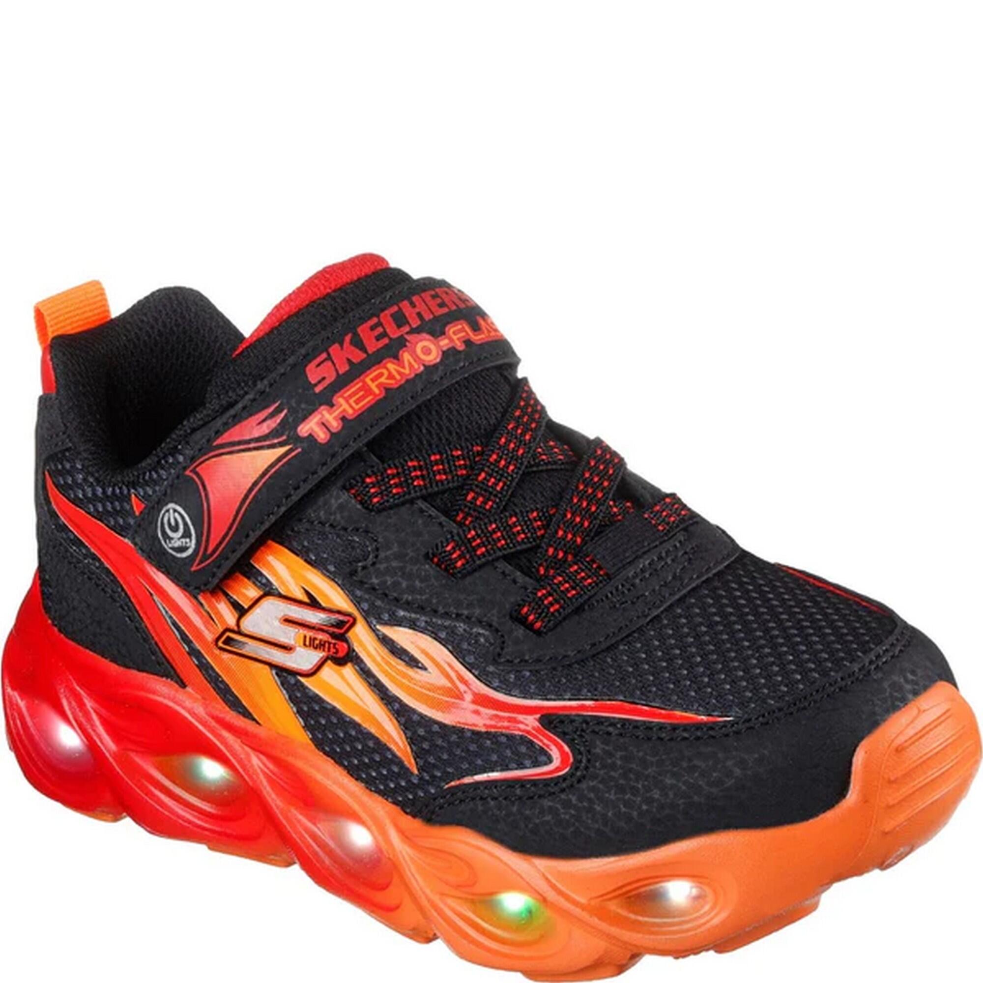 SKECHERS Boys SLights Thermo Flash Heat Flux Trainers (Black/Red)