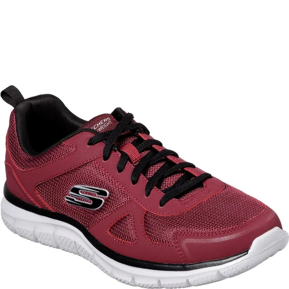 SKECHERS Mens Track Scloric Leather Trainers (Burgundy/Black)