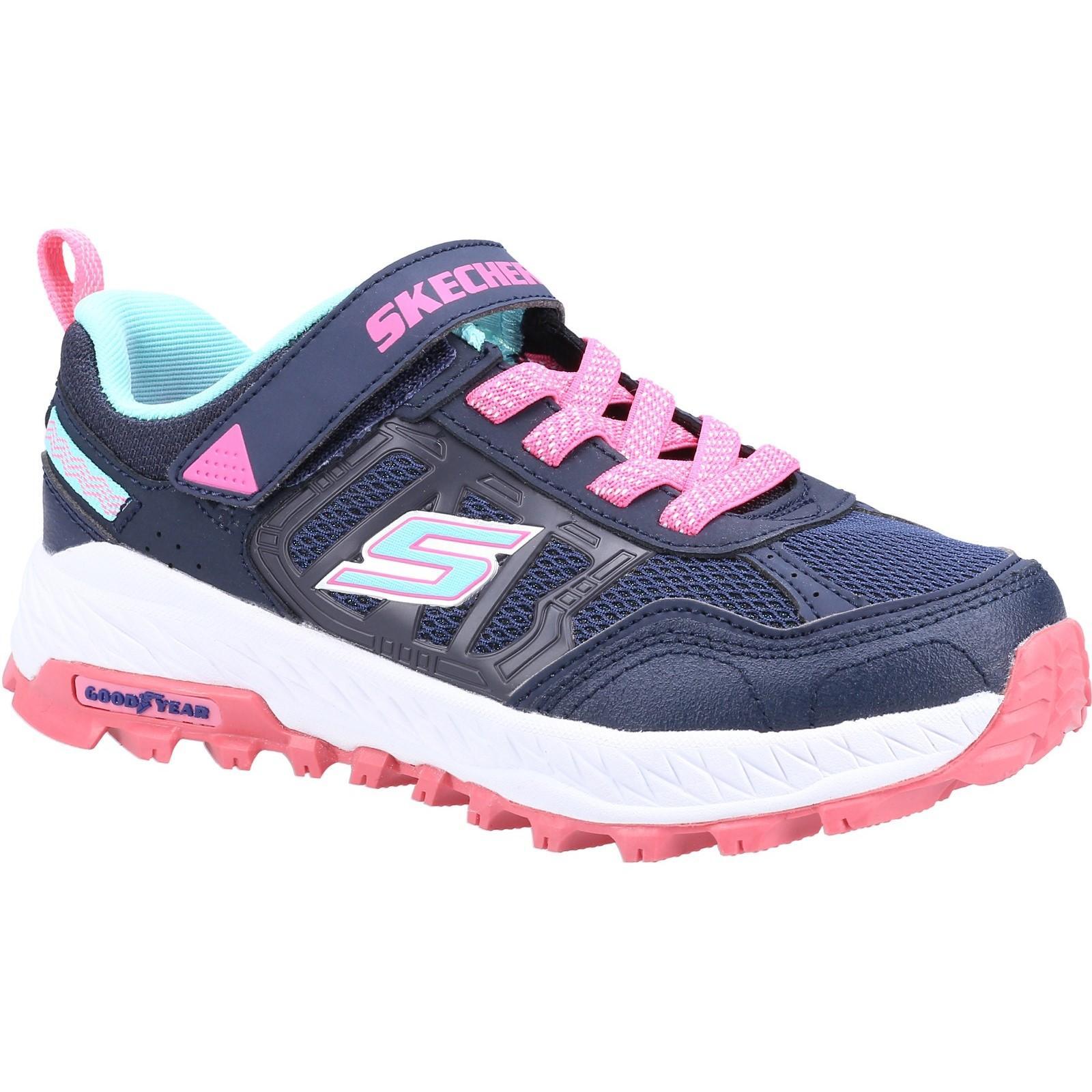 SKECHERS Girls Fuse Tread Setter Leather Trainers (Navy/Pink/White)