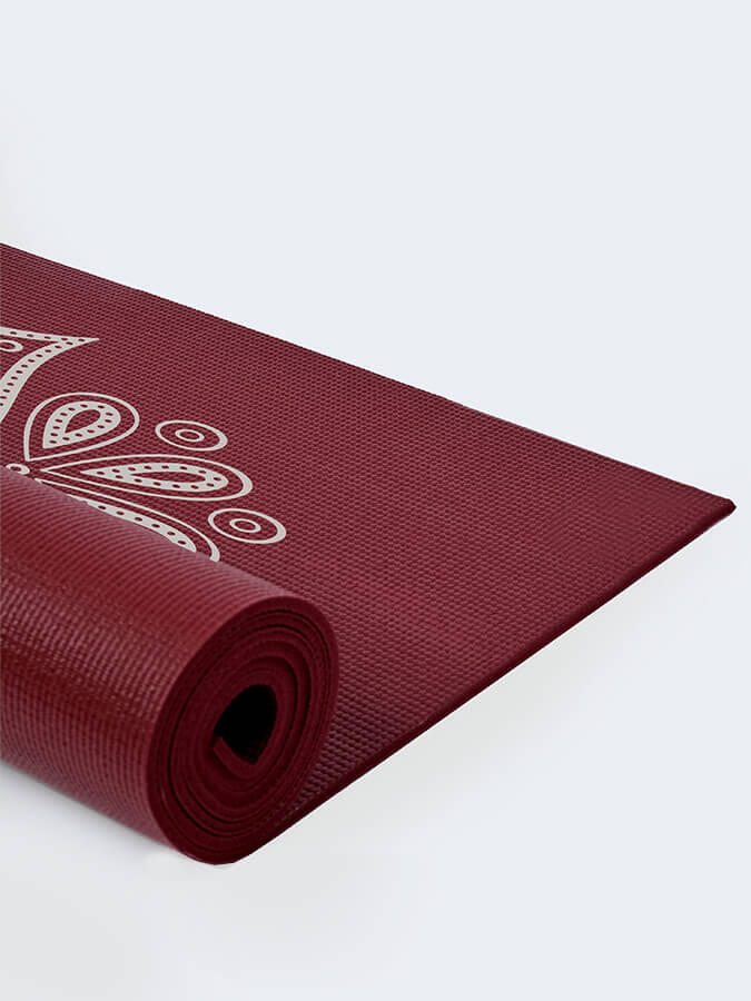 The Yoga Studio Designed Mats 6mm - Raspberry Mat Botanical Sun 3/4