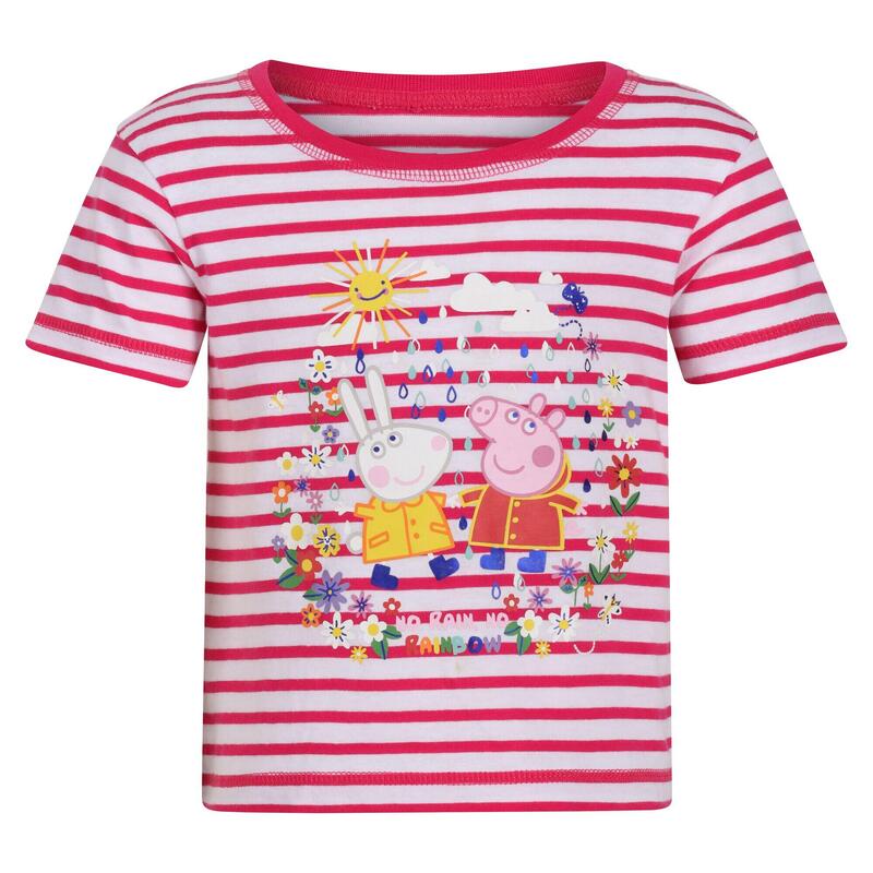 T-Shirt Porquinha Peppa Listado Criança Rosa Fusão / Branco