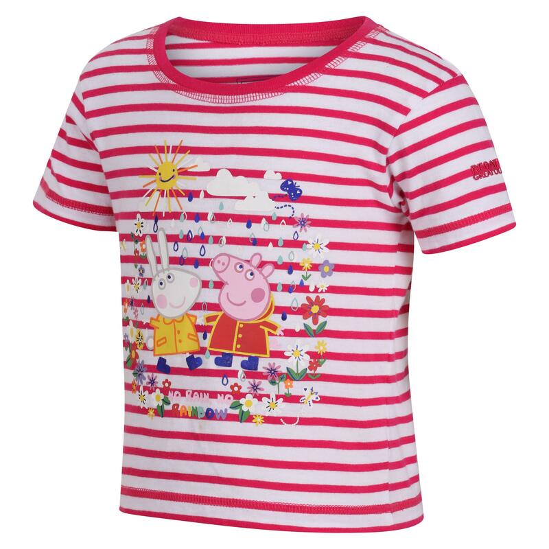 Maglietta Peppa Pig Strisce Bambini Regatta Pink Fusion Bianco