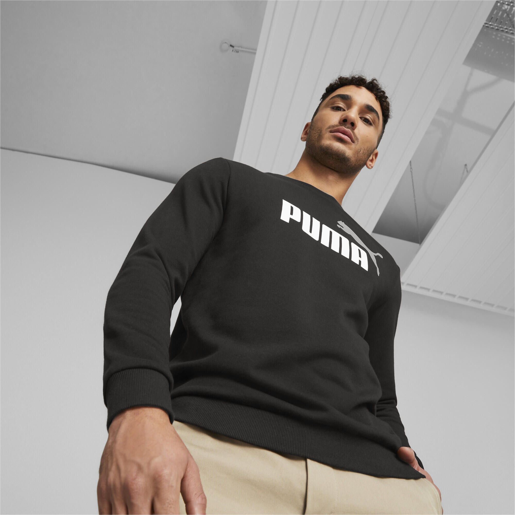 Pull à col ras du cou à gros logo Essentials+ Homme PUMA Black White 2/6