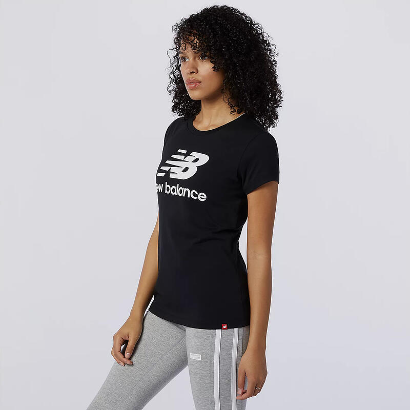 Póló New Balance Essentials Stacked Logo, Fekete, Nők