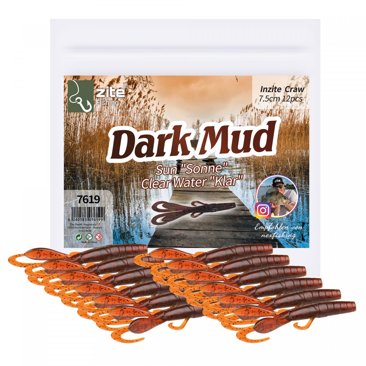 ZITE Creature Bait Barsch Angelköder Dark Mud Drop Shot Köder 12 STK