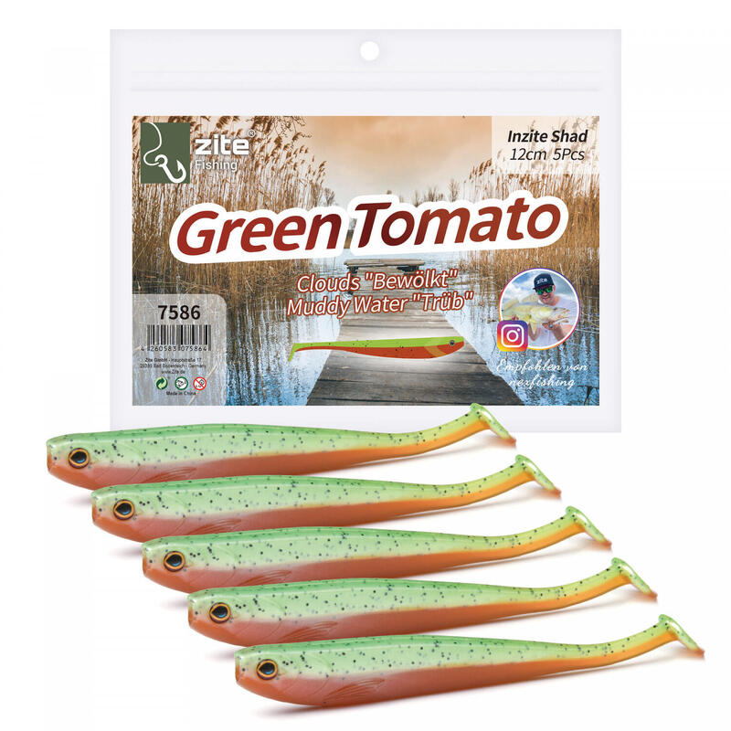 Gummifisch Zanderangeln Inzite Shad 5 STK 12cm Green Tomato