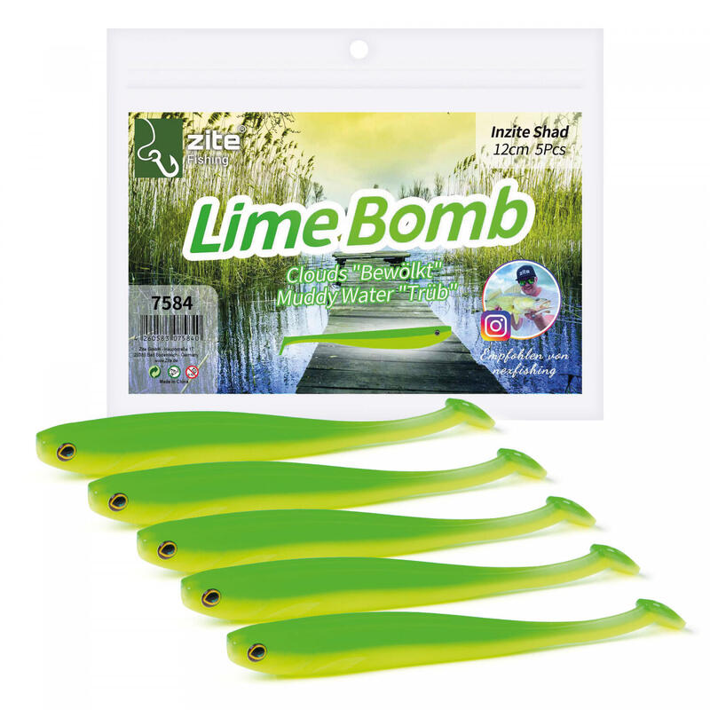 Zander Gummiköder Spinnfischen Jiggen Inzite Shad 12cm 5STK Lime Bomb