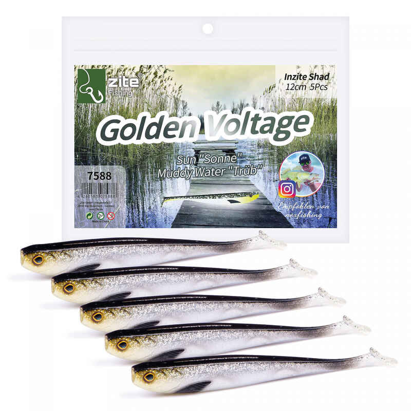 Gummifisch Zanderangeln 5 Stück Gummiköder Inzite Shad 12cm Golden Voltage