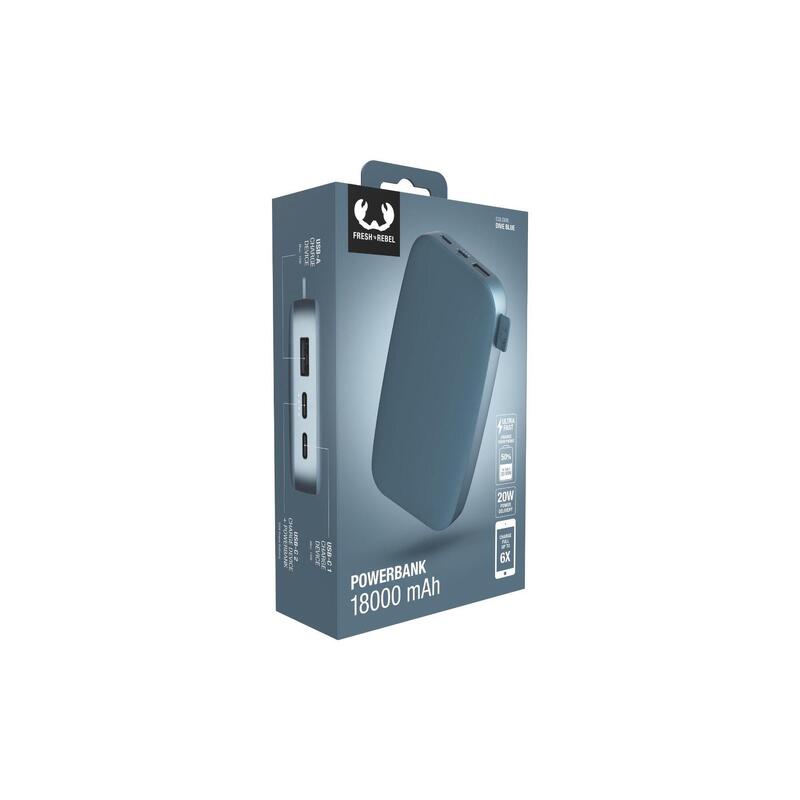 Fresh'N Rebel powerbank 18000 mAh USB-C carga ultra rápida 20W PD dive blue