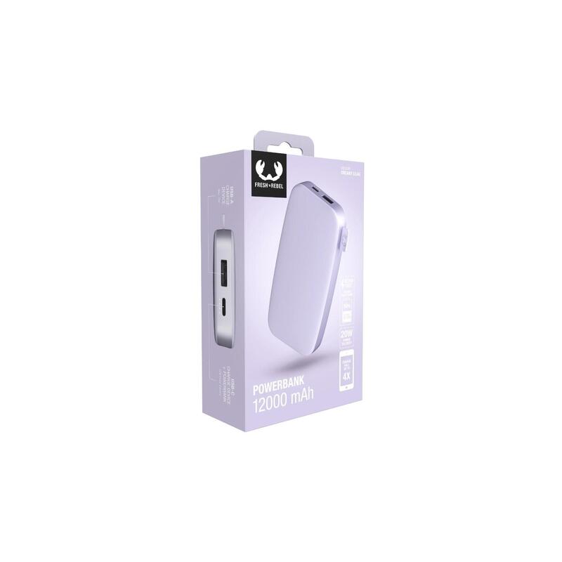 Fresh'N Rebel powerbank 12000 mAh USB-C carga ultra rápida 20W PD dreamy lilac