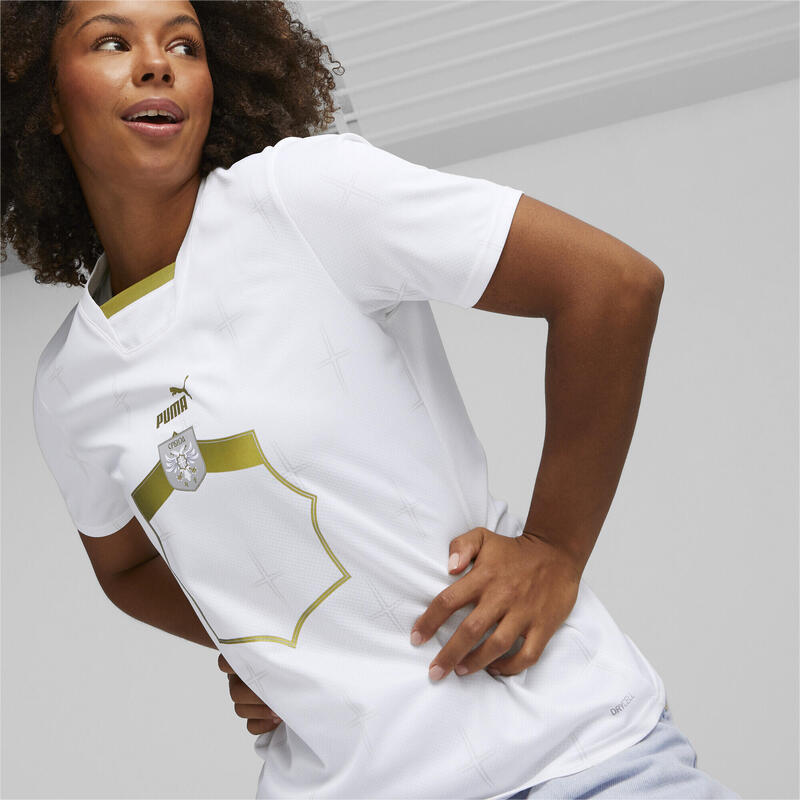 Camiseta Serbia Visitante 22/23 Replica Mujer PUMA White Victory Gold Beige