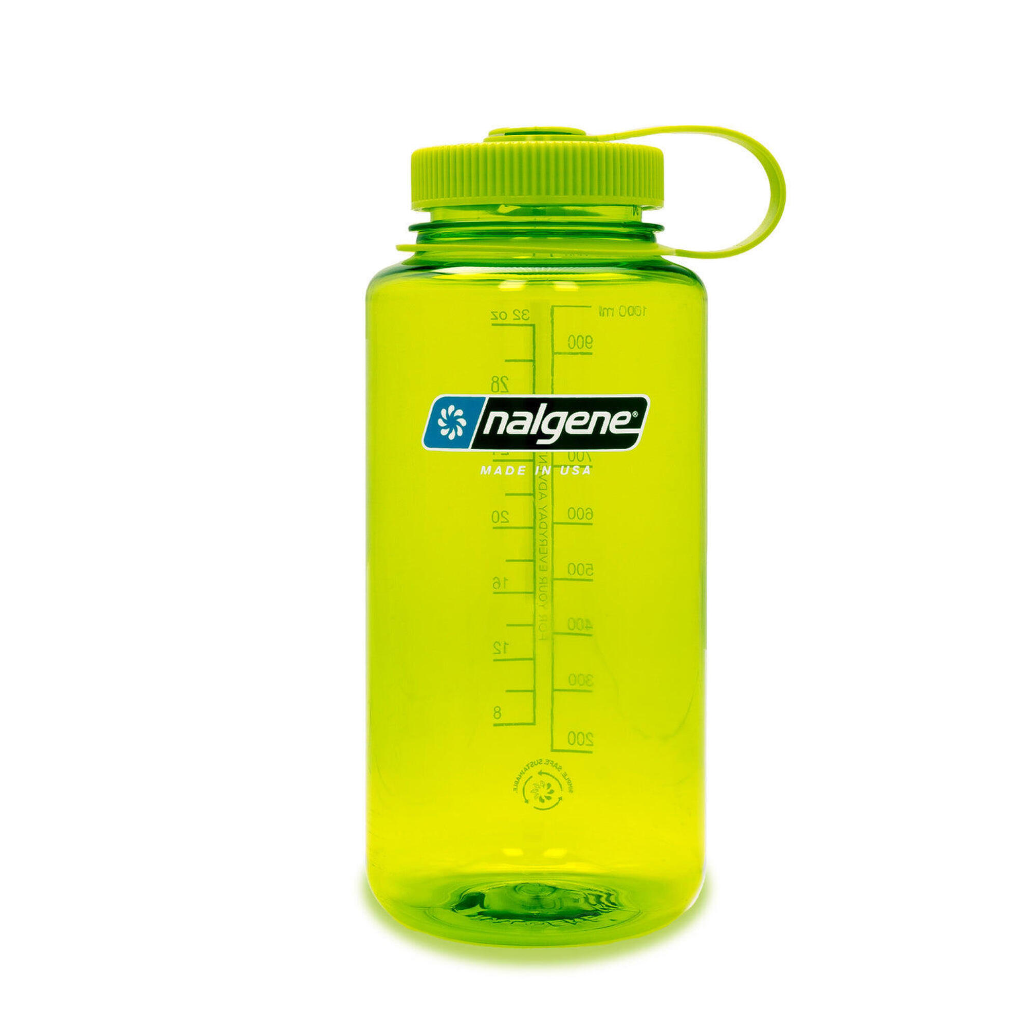 NALGENE 1L Wide Mouth Sustain Water Bottle - Made From 50% Plastic Waste - Spring Green