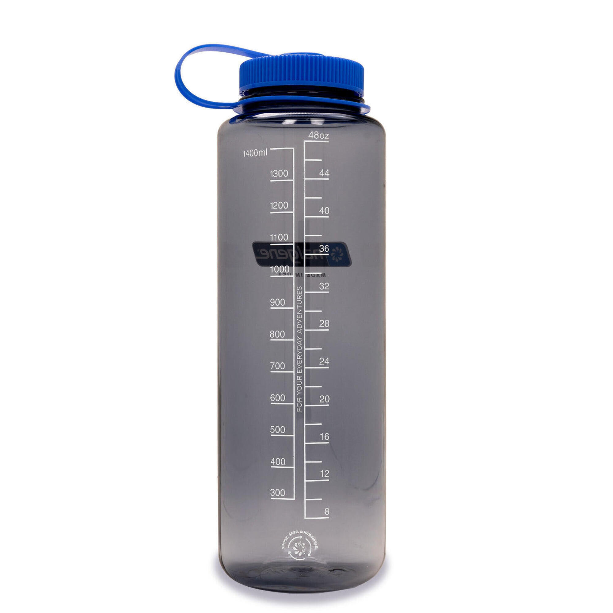 NALGENE 1.5L Wide Mouth Sustain Water Bottle - Made From 50% Plastic Waste - Grey