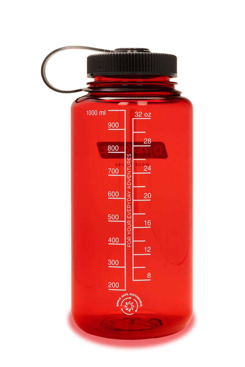 1L Wide Mouth Sustain Water Bottle - Made From 50% Plastic Waste - Deep Red 2/3