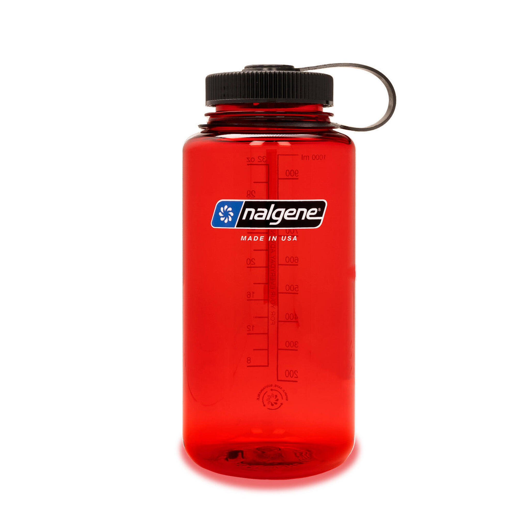 NALGENE 1L Wide Mouth Sustain Water Bottle - Made From 50% Plastic Waste - Deep Red