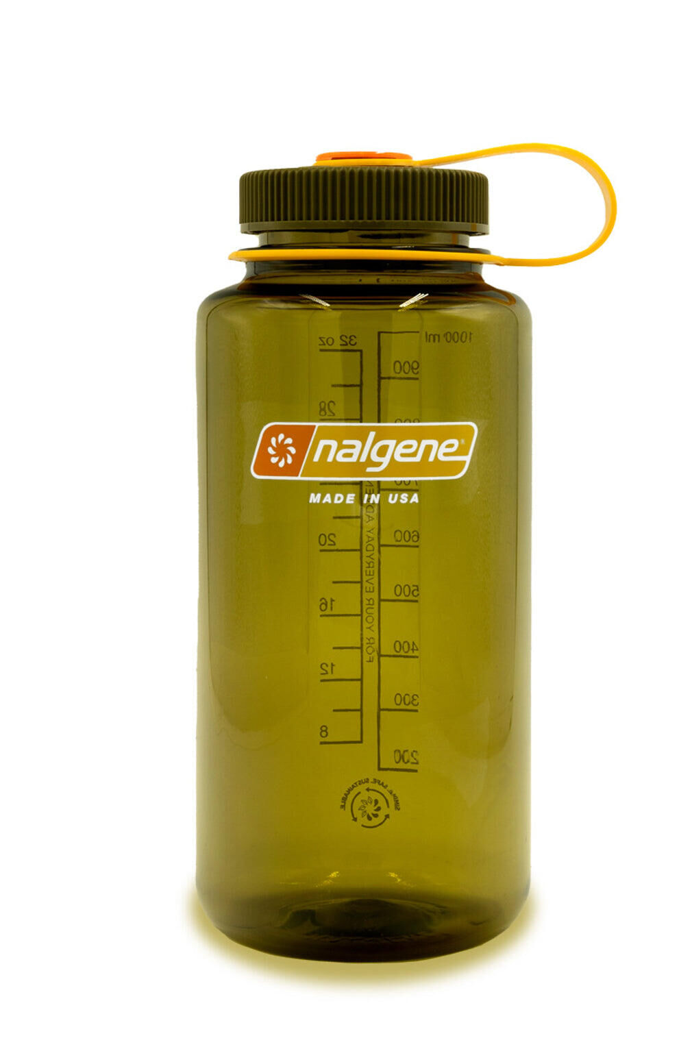NALGENE 1L Wide Mouth Sustain Water Bottle - Made From 50% Plastic Waste - Olive Green