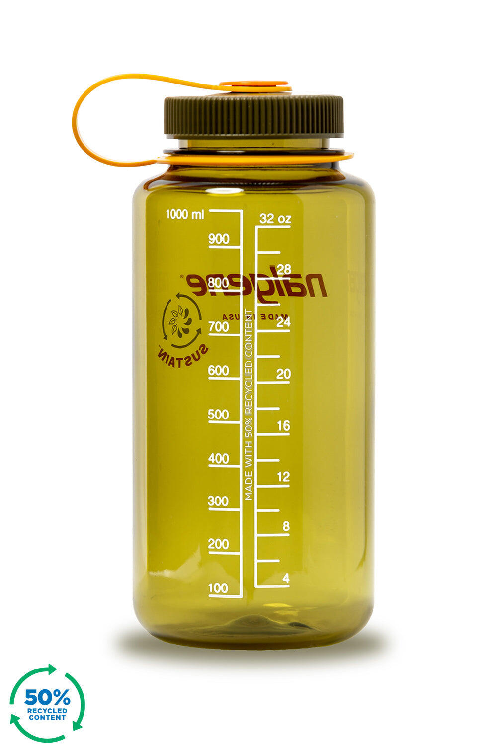 1L Wide Mouth Sustain Water Bottle - Made From 50% Plastic Waste - Olive Green 2/5