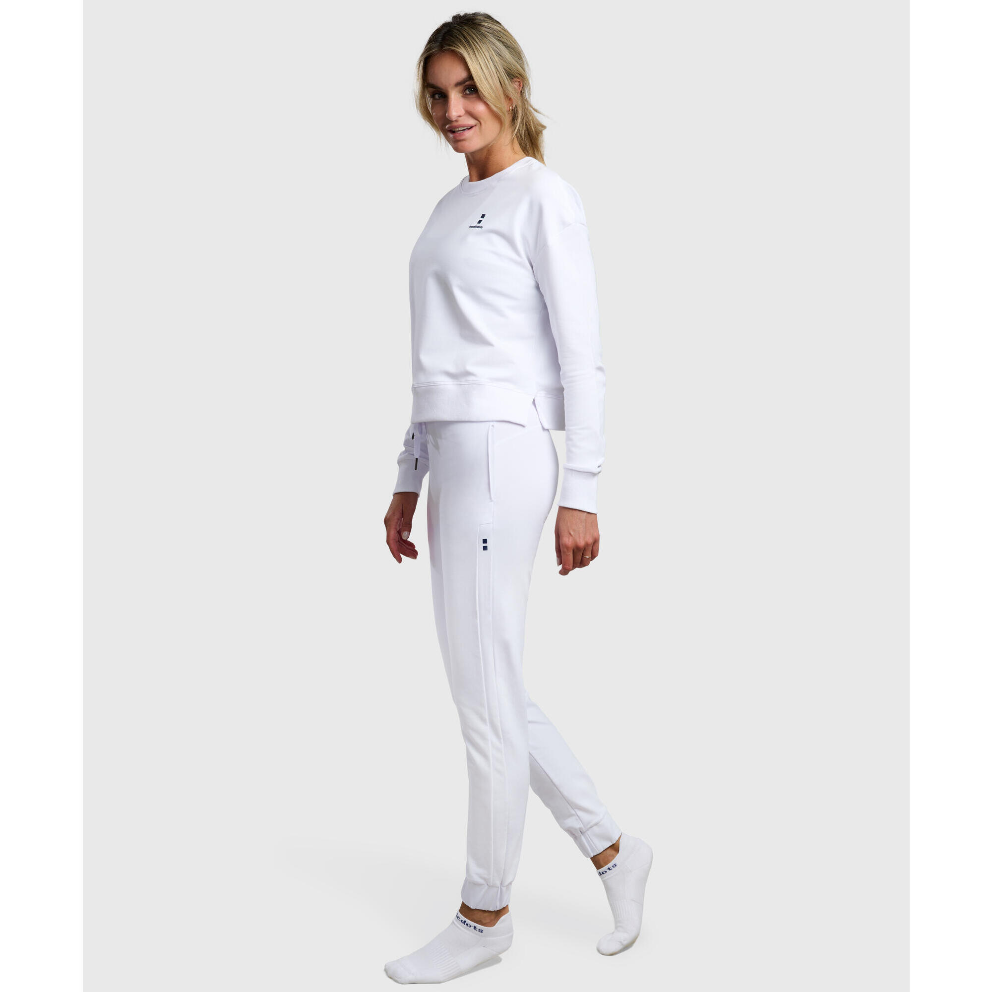 Joggers da donna in tessuto organico Tennis/Padel, bianco e blu