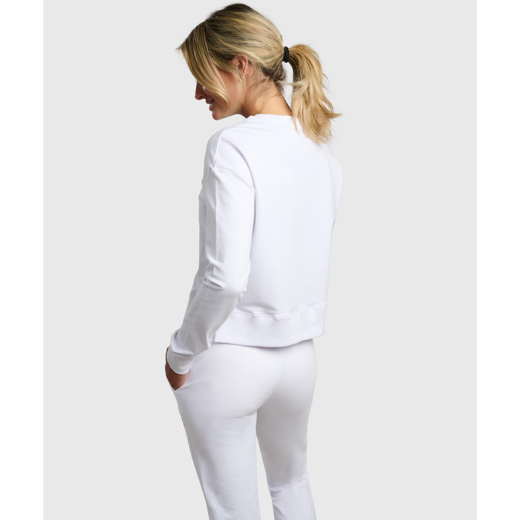 Joggers da donna in tessuto organico Tennis/Padel, bianco e blu