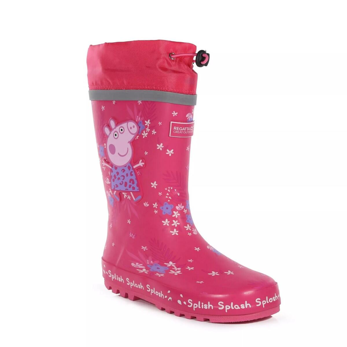 REGATTA Childrens/Kids Splash Peppa Pig Tropical Wellington Boots (Pink Fusion)